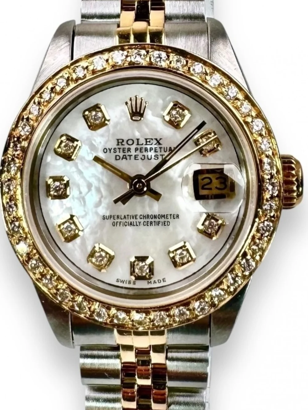 Rolex Two-Tone Gold and Silver Diamond Datejust with White Mother-of-Pearl Dial